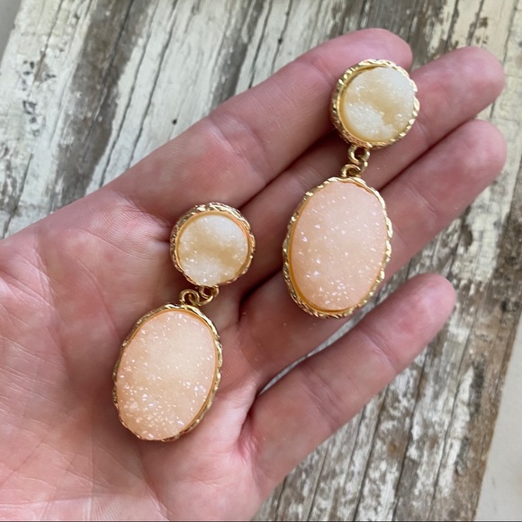 Druzy Quartz Earrings in Blush - Picture 2 of 4